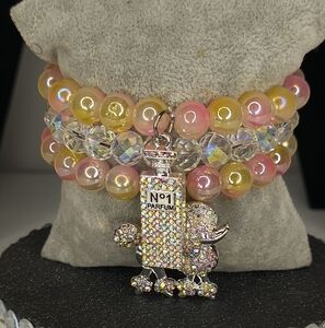 Chic Beaded Bracelet with Crystal Poodle Charm